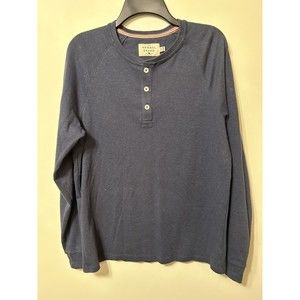 The Normal Brand Long Sleeve Button Front Henley Shirt Mens Medium Blue